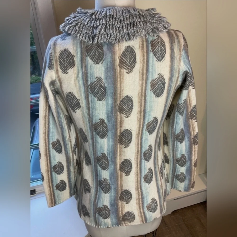 Sigrid Olsen 100% Wool Button Down Cardigan Sweater Size M Boho Grandmacore Leaf - Picture 2 of 12